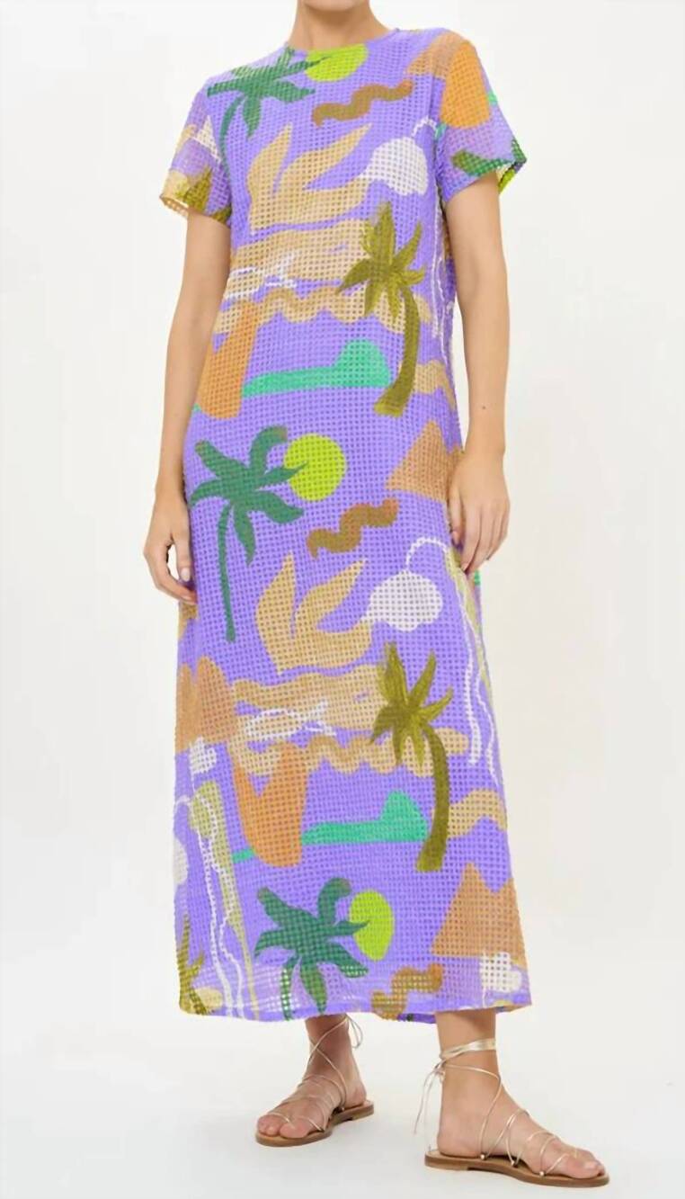 NEW OLIPHANT short sleeve shift midi dress in paradiso blue